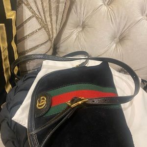 Black Suede Ophidia gold hardware cross body Gucci bag